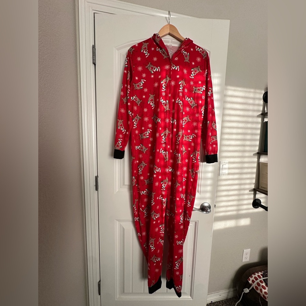 Red Holiday Reindeer Onesie Pajamas